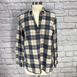 J Crew Blue Plaid Boyfit Homespun Popover XS
